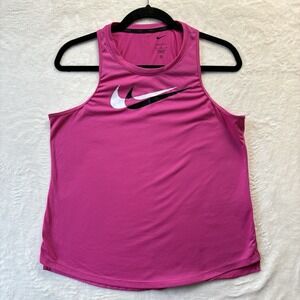Nike Tank Women Medium Dri‎ Fit Center Swoosh Top Shirt Athleisure Pink Core